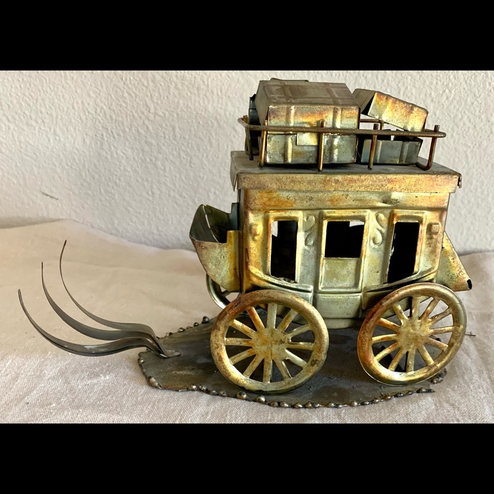 VINTAGE METAL SCULPTURE BRASS COVERED WAGON